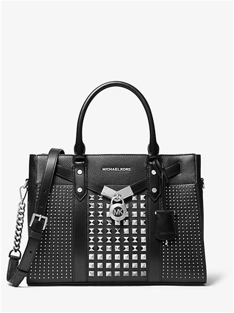 michael kors east west studded hamilton|Nouveau Hamilton Large Studded Pebbled Leather Satchel.